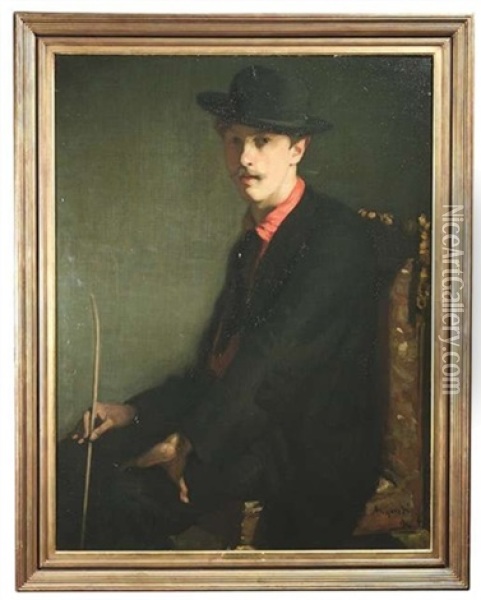 Bildnis Eines Herrn Im Schwarzen Anzug Mit Hut, Wohl Portrait Des Kunstkritikers Camille Mauclair (1872-1945) Als Junger Mann Oil Painting - Louis Anquetin