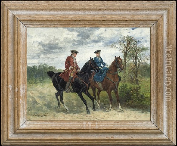 Horse Ride Oil Painting - Jan van Chelminski