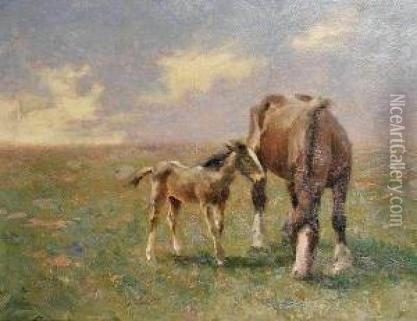 Horse And Foal Oil Painting - Frederick Hall