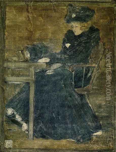 Seated Woman In Blue Aka At The Cafe Oil Painting - Maurice Brazil Prendergast
