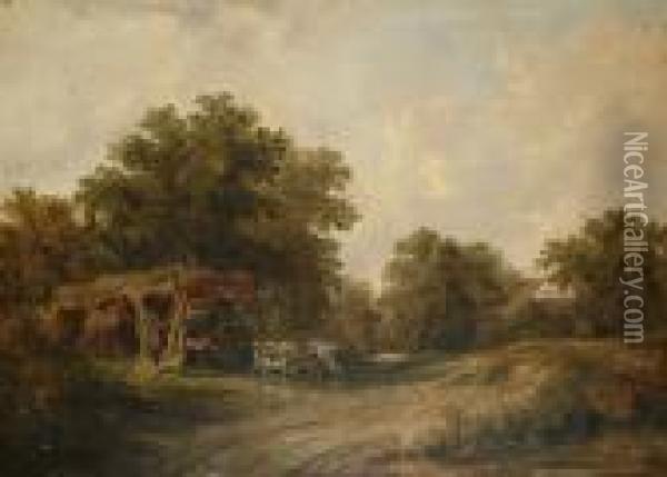 Cattle By A Bivouac Oil Painting - Frederick Richard Lee