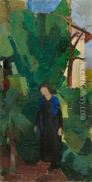 Frau Burckhardt Im Garten Oil Painting - Albert Mueller
