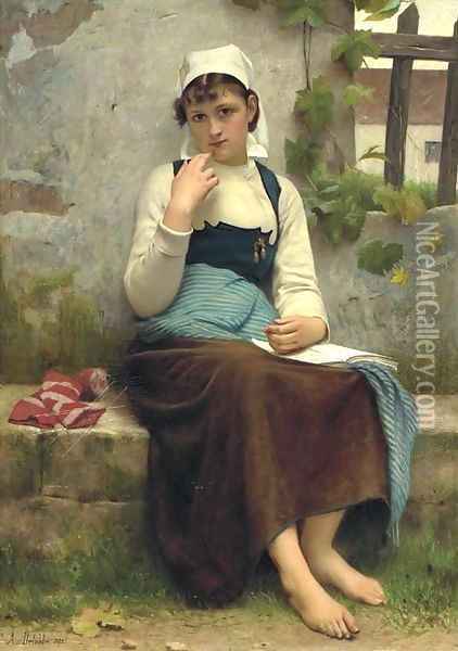 Jeune fille de Concarneau, Finistere Oil Painting - Francois Alfred Delobbe