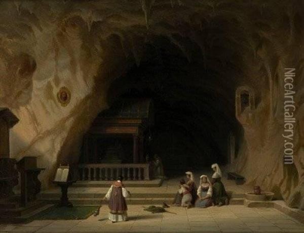 Grotte Der Heiligen Rosalie Auf Dem Monte Pelegrino Bei Palermo Von J Oil Painting - Johannes, Hans Beckmann