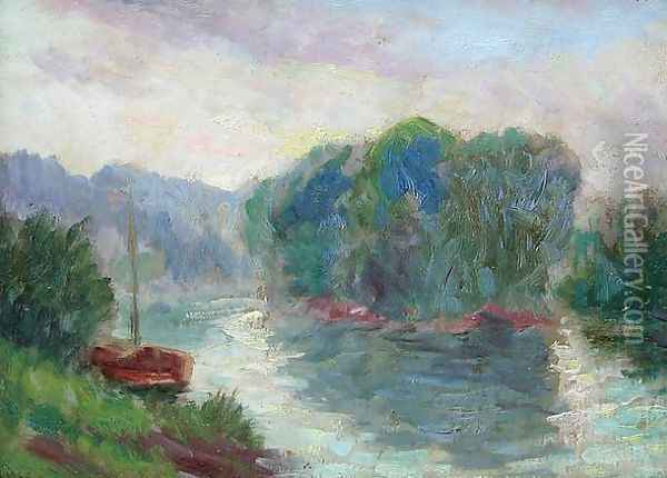 A River Landscape Oil Painting - Maximilien Luce