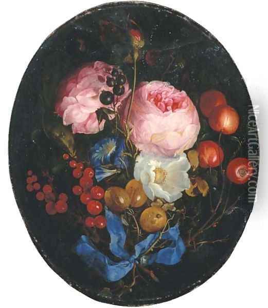 A swag of pink roses Oil Painting - Jacob van Walscapelle