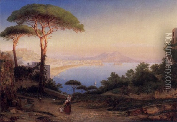 Der Golf Von Neapel Mit Vesuv Oil Painting - August Friedrich Wilhelm Nothnagel