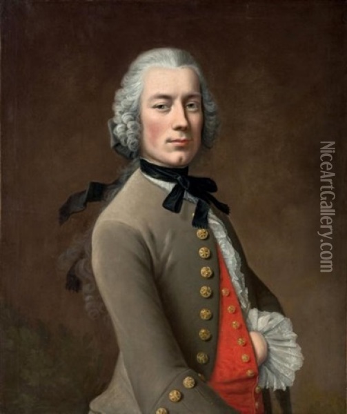 Portrait D'homme Au Noeud Noir Oil Painting - Johann Georg Ziesenis