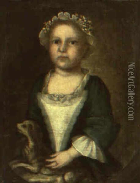 Portrait Of Priscilla Greenleaf Holding Dog Oil Painting - Joseph Badger