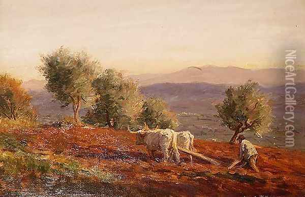 Where Virgil Sang, Man Ploughing, 1912 Oil Painting - George Faulkner Wetherbee