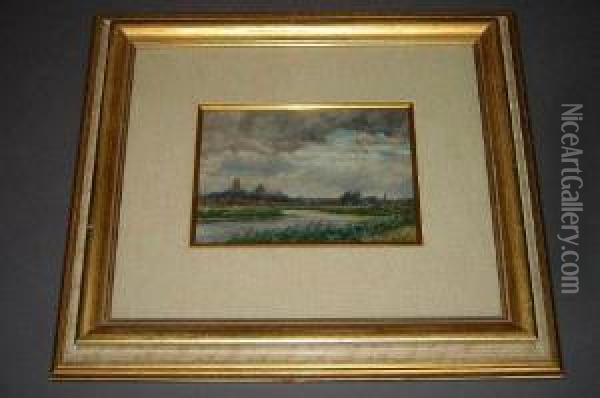 Ely Cathedral, Seen From Across The Fens Oil Painting - John Doddy Walker