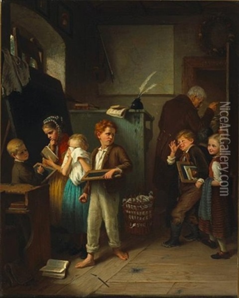 Trouble In The Classroom Oil Painting - August Heyn
