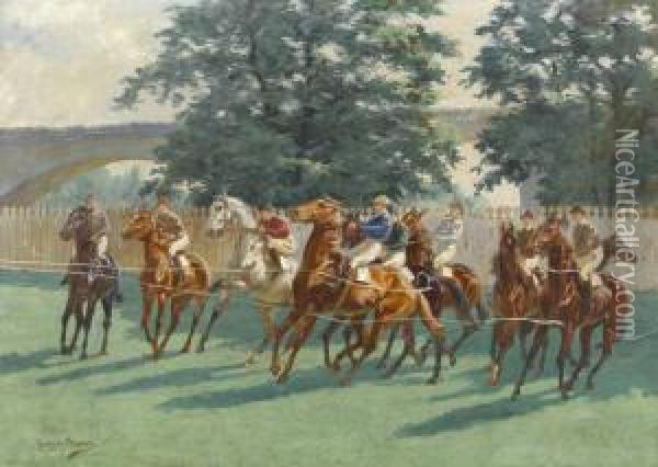 Jockeys Vor Dem Start Oil Painting - Georges Louis Ch. Busson