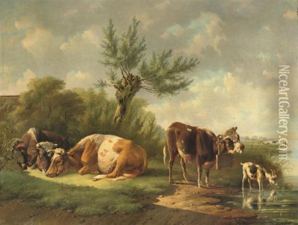 Cattle Under A Willow-tree Oil Painting - Albertus Verhoesen