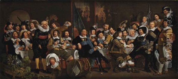 The Celebration Of The Peace Of Munster, 18 June 1648, In The Headquarters Of The Crossbowmen's Civic Guard (st. George Guard), Amsterdam Oil Painting - Bartholomeus Van Der Helst