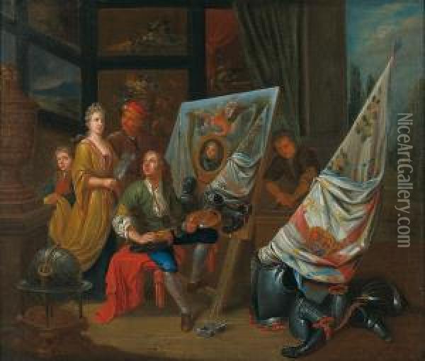 Visite Dans L'atelier Du Peintre Pour Le Portrait Du Dauphin Oil Painting - Balthazar Van Den Bossche