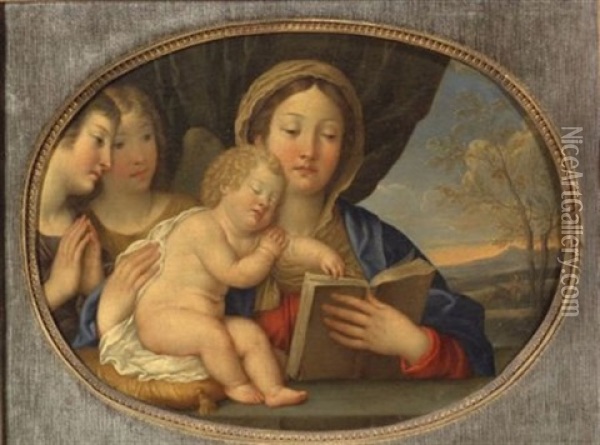 Holy Family With Two Angels Oil Painting - Francesco Albani