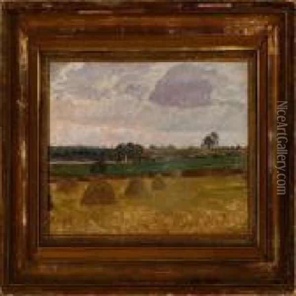 Overlooking A Harvest Landscape Oil Painting - Fritz Kraul
