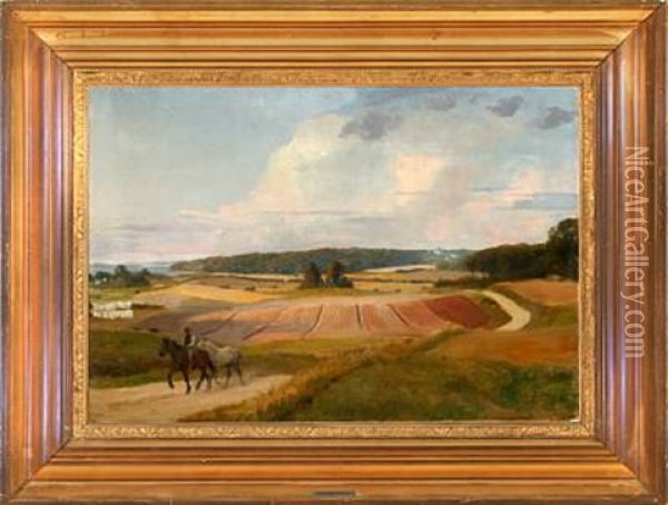 Hestene Rides Hjem. Fredensborg Oil Painting - Otto Bache
