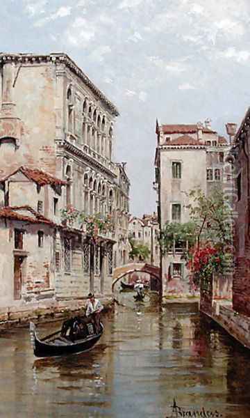 Gondolas on a Venetian Canal 'Rio de San Aportino' Oil Painting - Antonietta Brandeis
