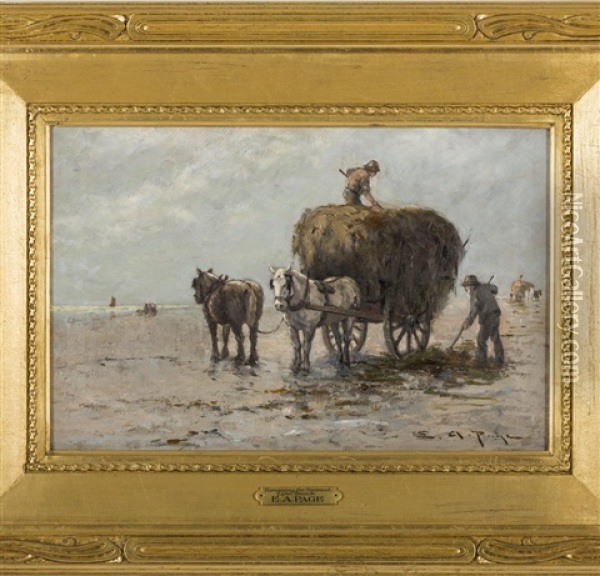 Harvesting The Seaweed, Lynn Beach Oil Painting - Edward A. Page