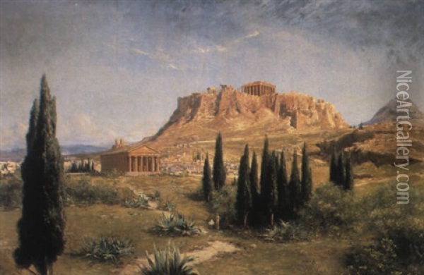 A View Of The Acropolis Oil Painting - Max Friedrich Rabes