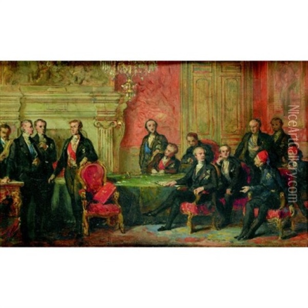 Le Congres De Paris, Le 30 Mars 1856 (sketch) Oil Painting - Edouard Louis Dubufe