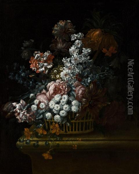 Trionfo Floreale In Un Cesto Su Un Piano Oil Painting - Jose De Arellano