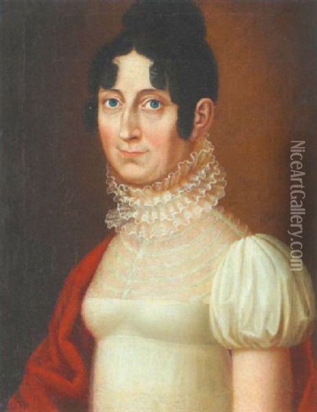 Bildnis Einer Dame Mit Hochgestecktem Schwarzem Haar Und Weisem Empirekleid Oil Painting - Johann Michael (Satler) Sattler