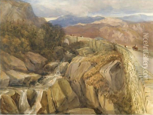 Bridge Over The Llugwy, Near Capel Curig Oil Painting - David Cox