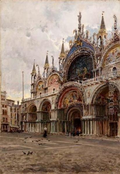 Piazza San Marco Oil Painting - August Lovatti
