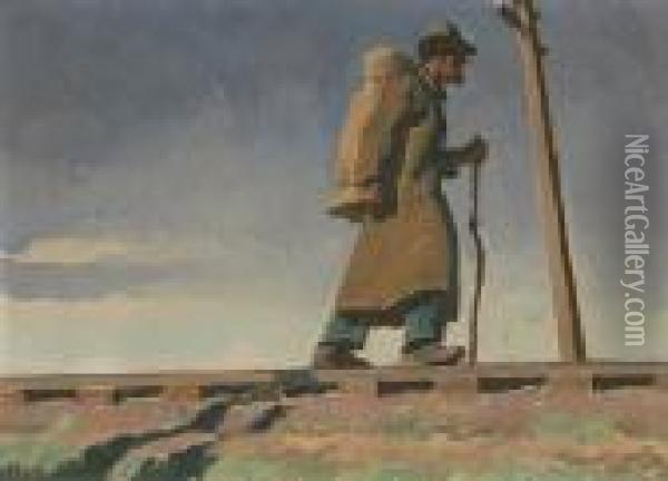 Homeless Man, Study For 'destination Unknown' Oil Painting - Maynard Dixon