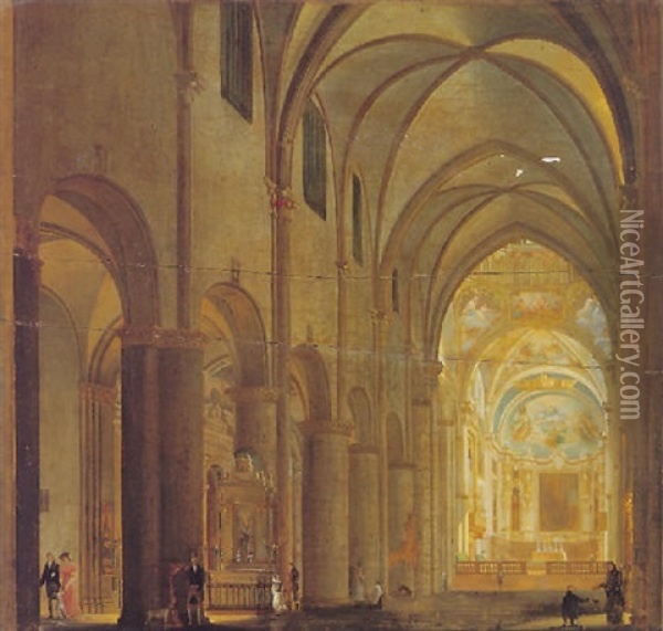 Interno Di Cattedrale Con Figure Oil Painting - Giuseppe Bernardino Bison