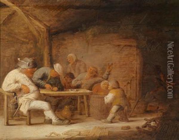 Interior With Frolicking Peasants Oil Painting - Adriaen Jansz. Van Ostade