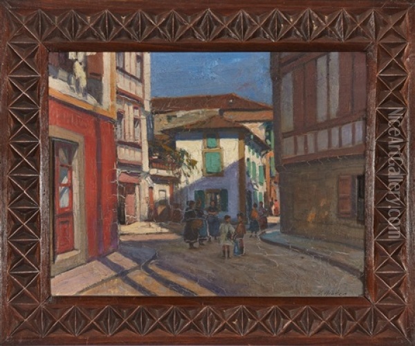 Ciboure, Place De La Tour D'auvergne Oil Painting - Pierre Ribera