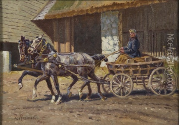 Cartload With Horses Oil Painting - Zygmunt Rozwadowski