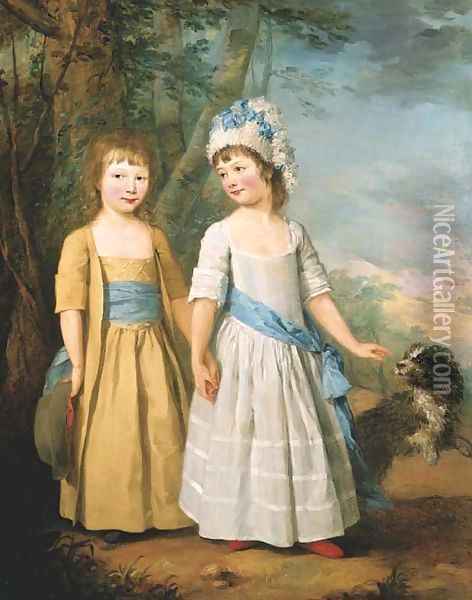 Double portrait of Elizabeth and Thomas Trower in a landscape Oil Painting - William Hoare Of Bath