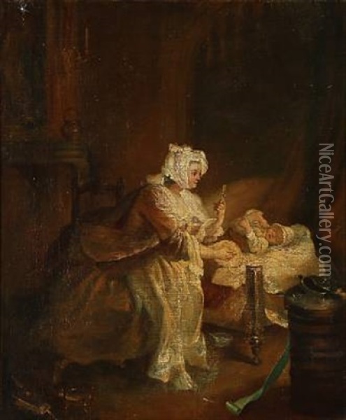 Mother And Child At Sleeping Time Oil Painting - Jean-Honore Fragonard