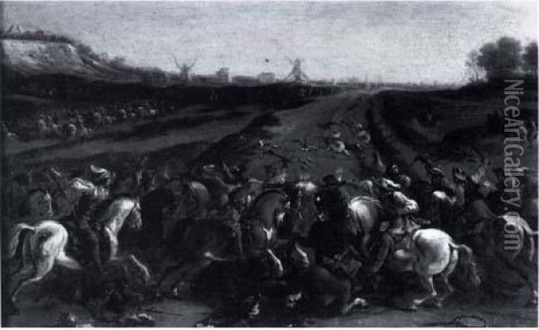 Un Choc De Cavalerie Oil Painting - Jan von Huchtenburgh