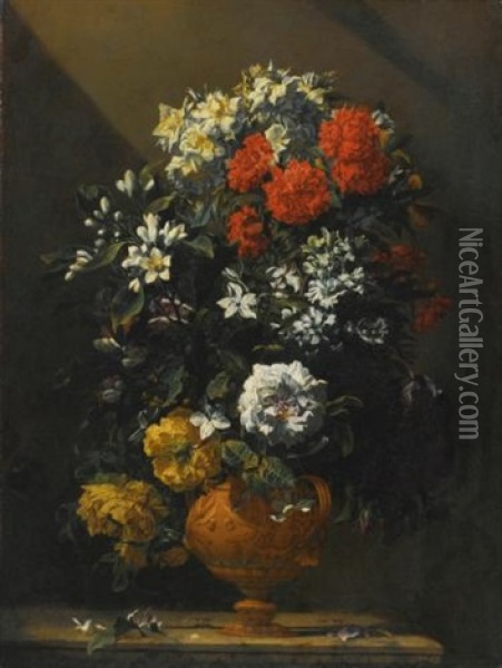 Still Life Of Flowers In A Bronze Vase Oil Painting - Jean-Michel Picart