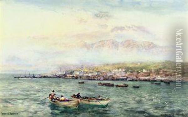 Fishing Boats On A Calm Day Off Santa Cruz, Tenerife Oil Painting - Alfred J. Warne Browne