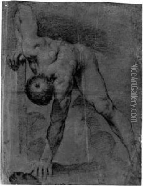 A Nude Leaning Forward (recto); A Kneeling Nude, His Hands Behindhis Back (verso) Oil Painting - Pietro Faccini