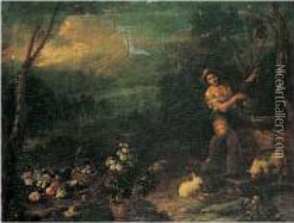 Paysage Avec Un Jardinier Au Puits Oil Painting - Giuseppe Maria Crespi