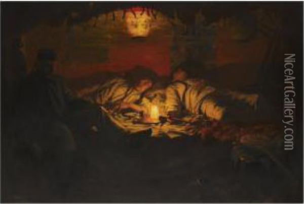 An Opium Den At Lime Street Oil Painting - John L. Wimbush