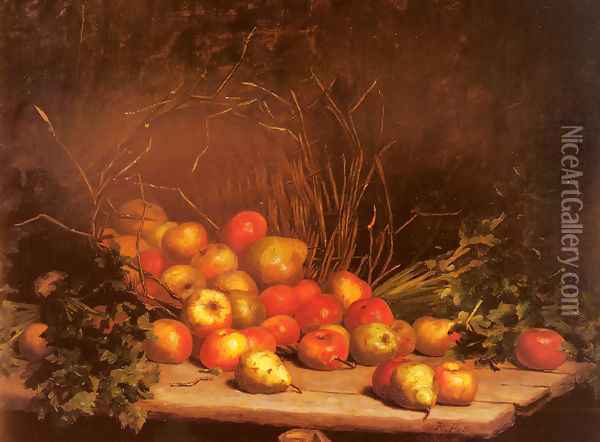 An Overturned Basket Of Fruit And Vegatables Oil Painting - Hubert Bellis