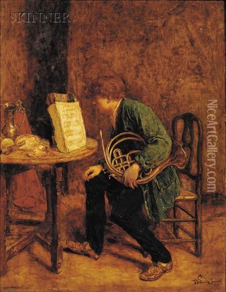 Man With French Horn Oil Painting - Willem Linnig Jr.