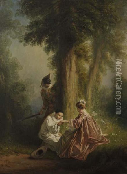 Arlequin, Pierrot Et Colombine Oil Painting - Eugene Gabe