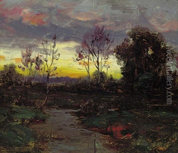Lavender Sunset Oil Painting - Henry Ward Ranger
