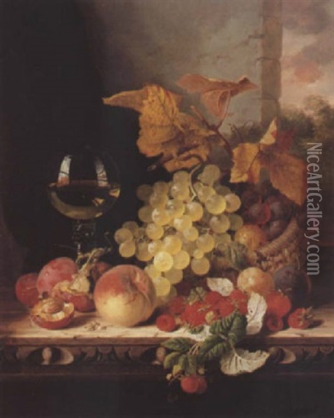 Still Life With Fruit And A Glass Of Wine Oil Painting - Edward Ladell