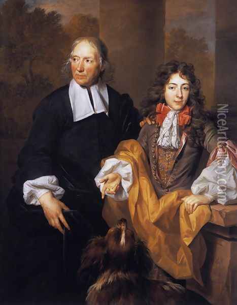 Tutor and Pupil Oil Painting - Nicolas de Largilliere
